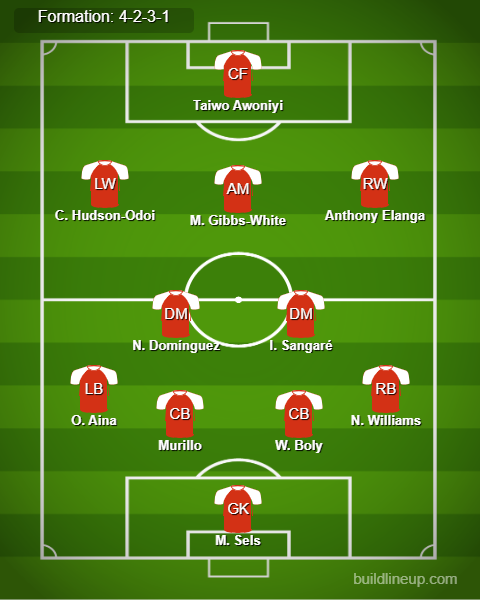 Southampton vs Nottingham Predicted Lineups. Image Credits:- Buildlineup.com.