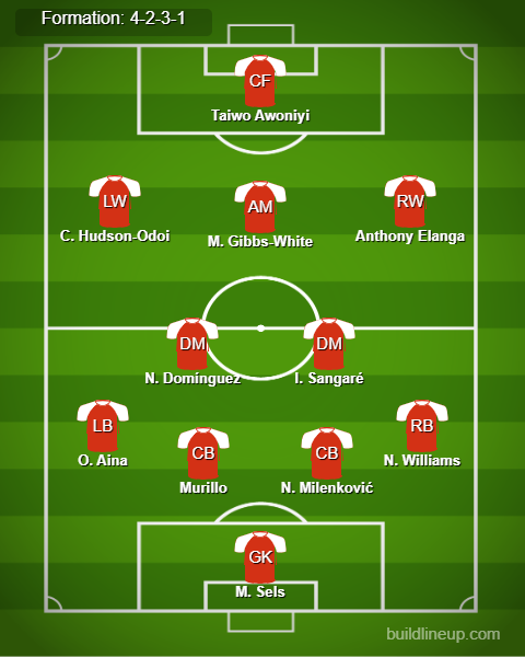 Nottingham vs Wolves Predicted Lineups. Image Credits:- Buildlineup.com.