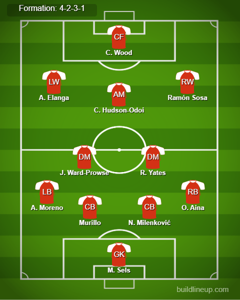 Nottingham vs Fulham Predicted Lineups. Image Credits:- Buildlineup.com.