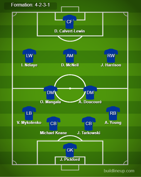 Everton vs Fulham Predicted Lineups. Image Credits:- Buildlineup.com.