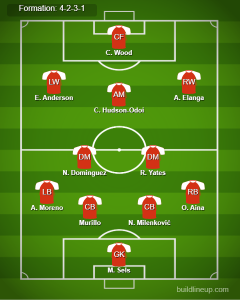 Nottingham vs Crystal Palace Predicted Lineups. Image Credits:- Buildlineup.com.