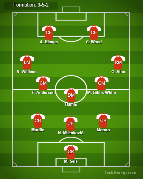 Fulham vs Nottingham Predicted Lineups. Image Credits:- Buildlineup.com.