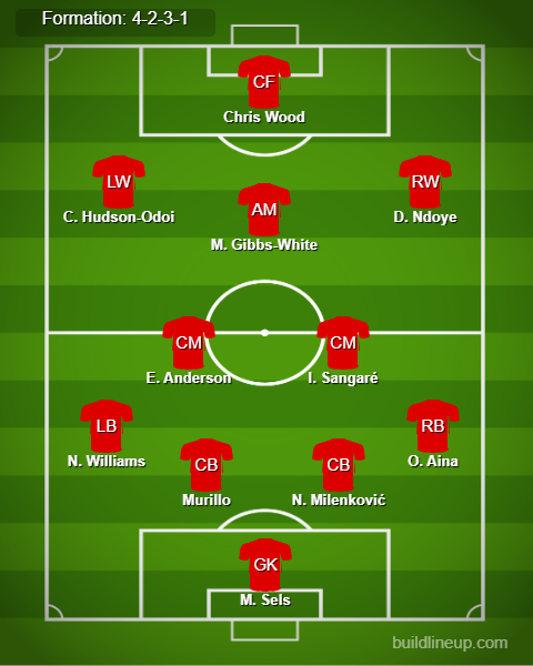 Crystal Palace vs Nottingham Predicted Lineups. Image Credits:- Buildlineup.com.