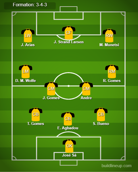 Newcastle vs Wolves Predicted Lineups. Image Credits:- Buildlineup.com.